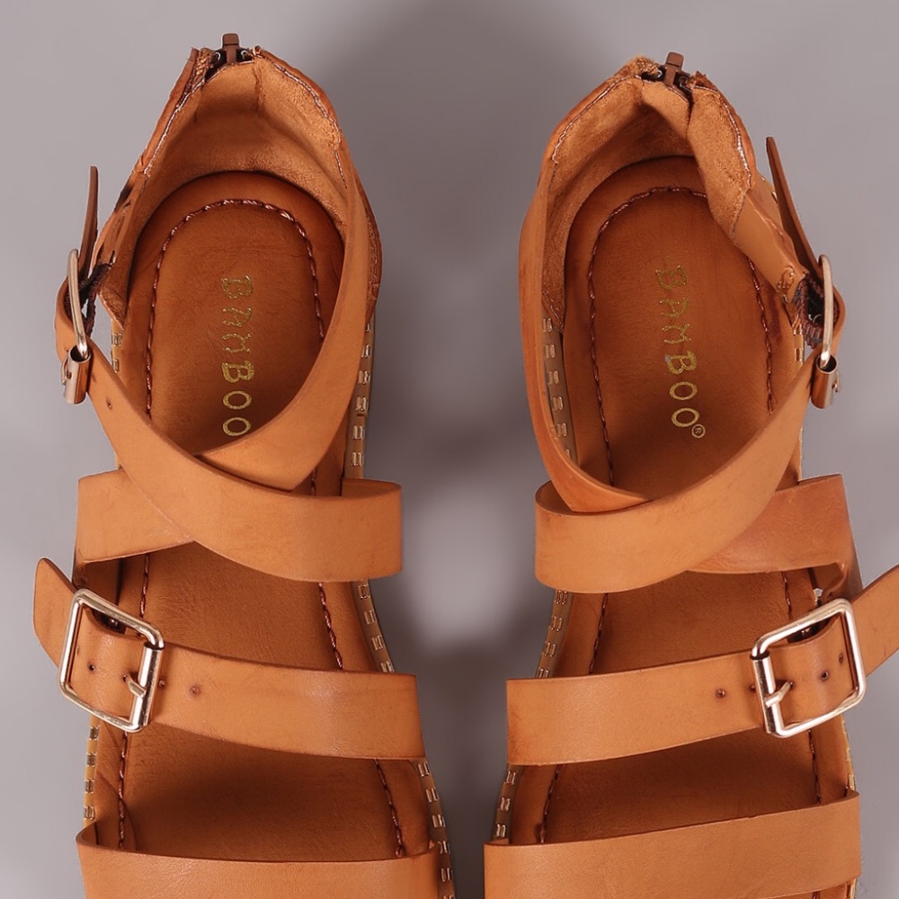 Strappy Open Toe Metallic Trim Flat Sandal - Picture 5 of 8